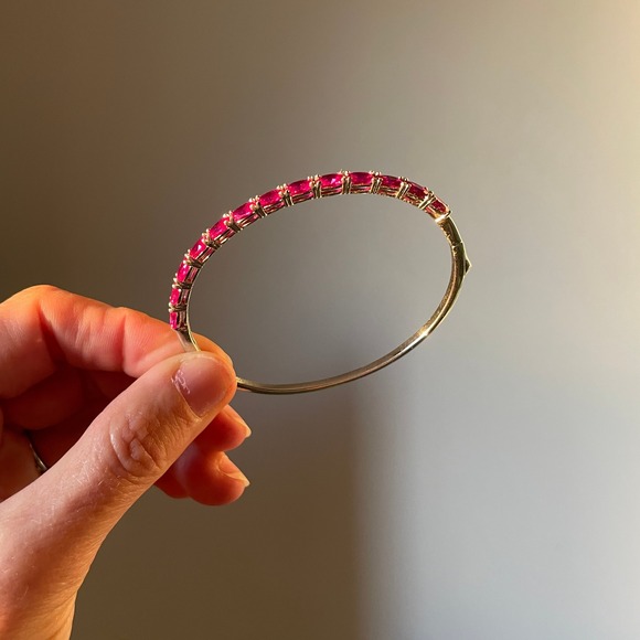 Jewelry - Sparkling Tennis Bracelet Pink Gemstones Gold Tone Bangle Womens Fashion Jewelry